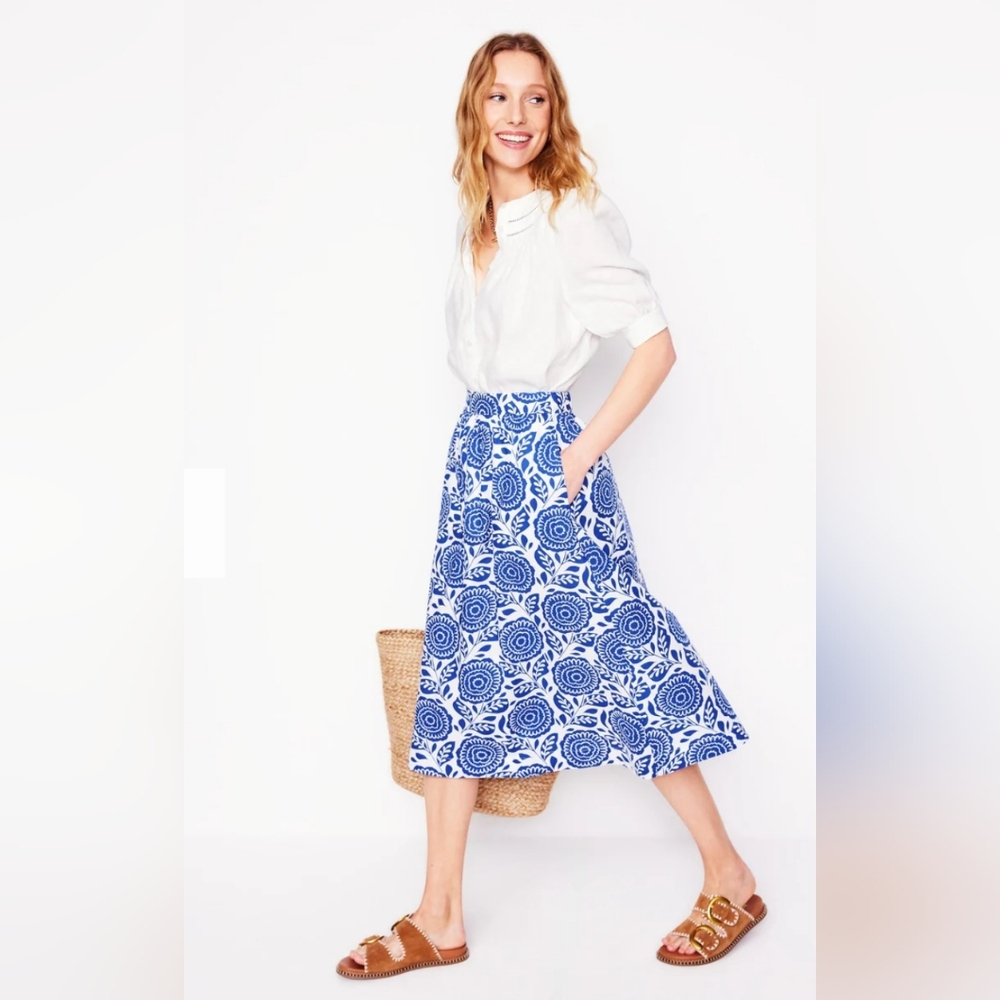 Boden Blue and White A-Line Skirt